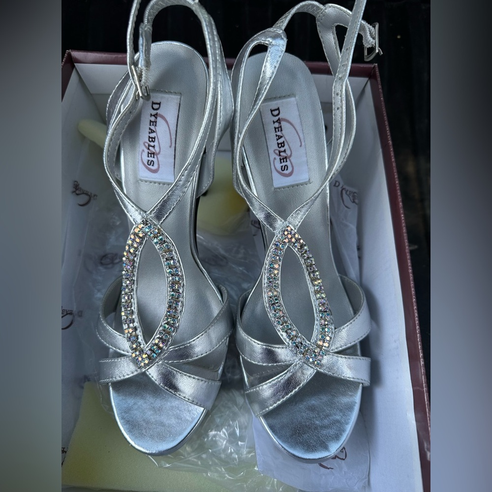 Silver Strappy Heels with Rhinestone Detail